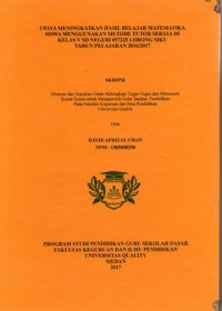 Upaya meningkatkan hasil belajar matematika siswa menggunakan metode tutor sebaya di kelas v SD negeri 057225 lorong siku tahun pelajaran 2016/2017